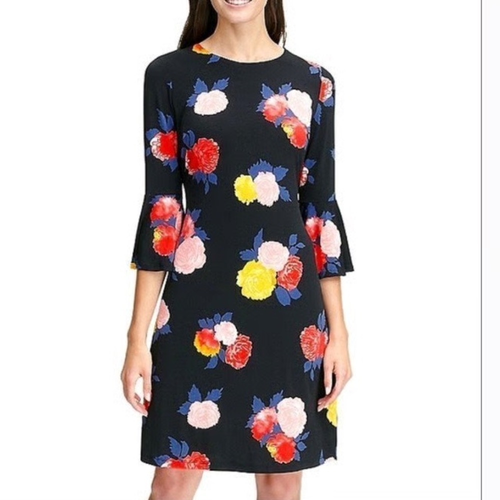 Tommy Hilfiger Red and White Sheath Dress with Bell Sleeves